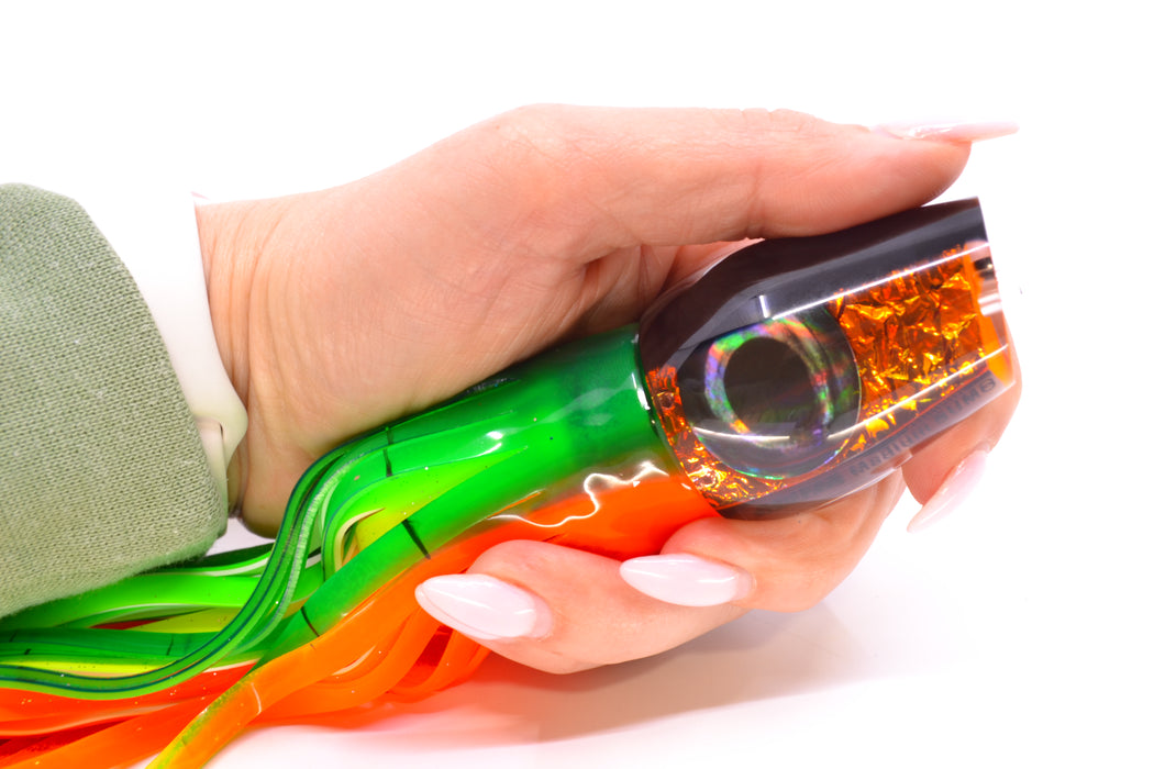 Moyes Lures Orange Dichro Black Back Taxi Eyes Medium Sumo 12" 6.8oz Skirted