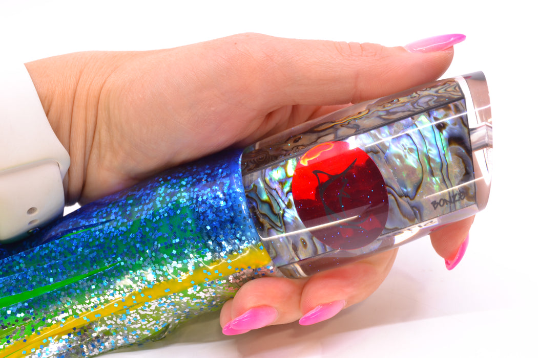 Bonze Lures Paua Shell Red Eyes Ballistic 12" 13.5oz Skirted Blue-Yellow-Silver