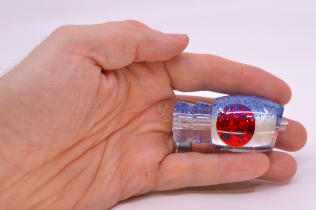 Moyes Lures White MOP Blue Glitter Back Red Eyes NEW Small Blaster 9" 3oz