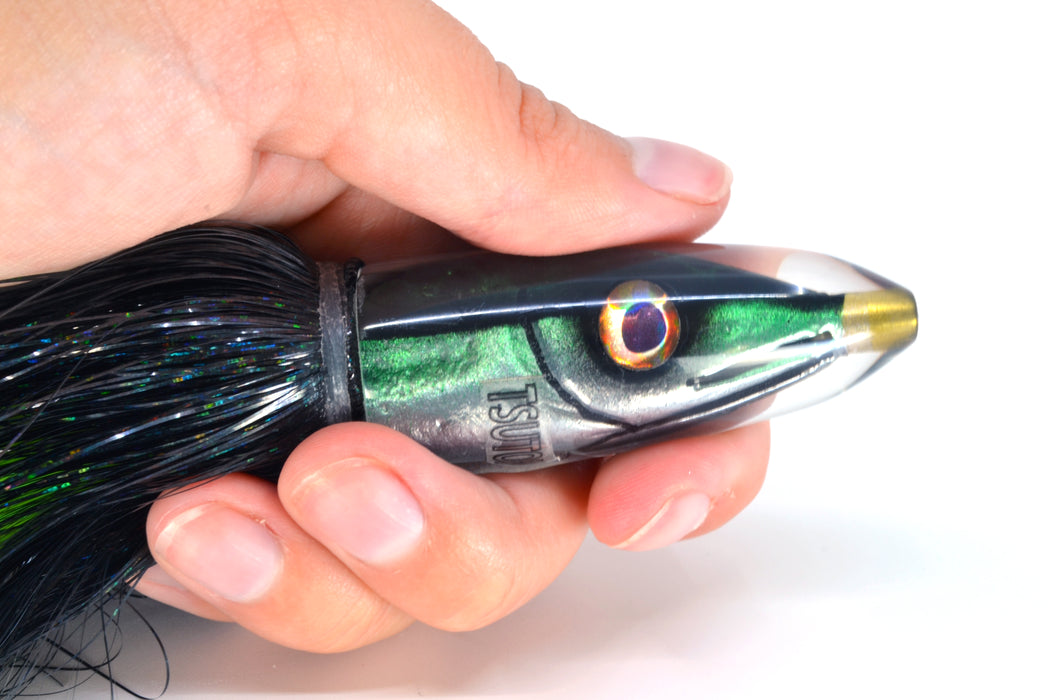Tsutomu Lures Green Black Dots Fish Head Poke Bullet 6" 2.8oz Strobez Black GZE