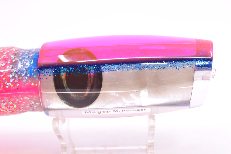Moyes Lures White MOP Pink-Blue Back Red Eyes Medium Plunger 12" 7.5oz Skirted