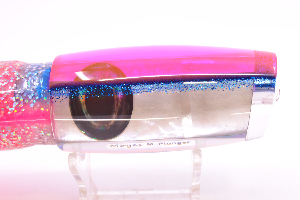 Moyes Lures White MOP Pink-Blue Back Red Eyes Medium Plunger 12" 7.5oz Skirted