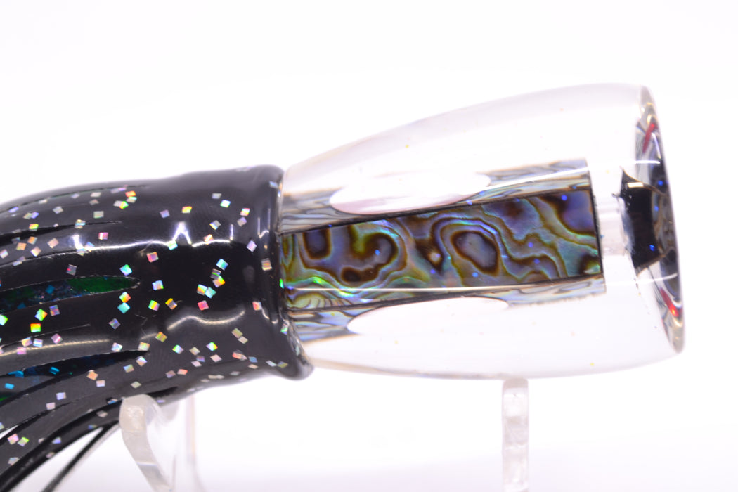 Bonze Lures Paua Shell Red Eyes D Shackle 9" 3.5oz Skirted Black-Aurora