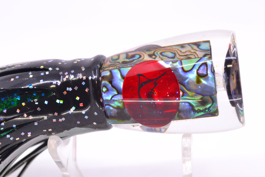 Bonze Lures Paua Shell Red Eyes D Shackle 9" 3.5oz Skirted Black-Aurora