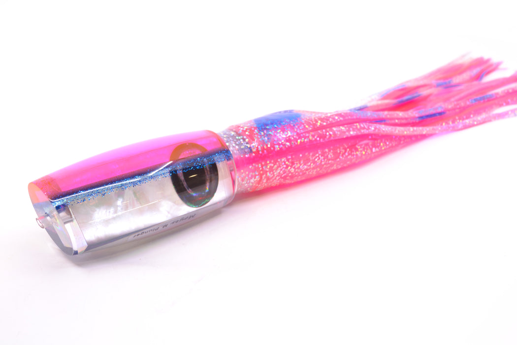 Moyes Lures White MOP Pink-Blue Back Red Eyes Medium Plunger 12" 7.5oz Skirted