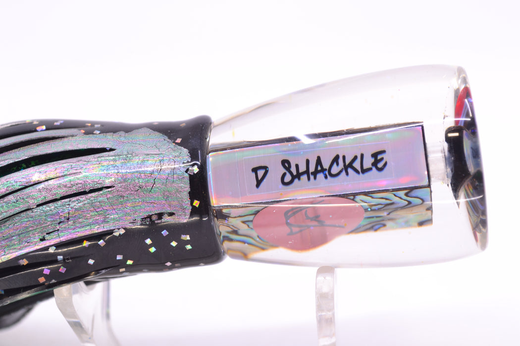 Bonze Lures Paua Shell Red Eyes D Shackle 9" 3.5oz Skirted Black-Aurora