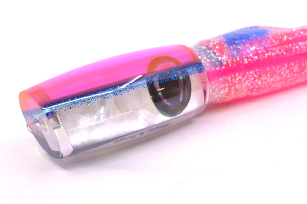 Moyes Lures White MOP Pink-Blue Back Red Eyes Medium Plunger 12" 7.5oz Skirted