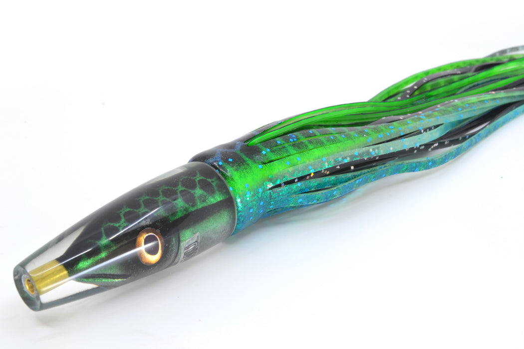 Tsutomu Lures Green Black Dots Fish Head Poke Invert 6" 3.2oz Skirted Black Dots-Blue Dots GZE