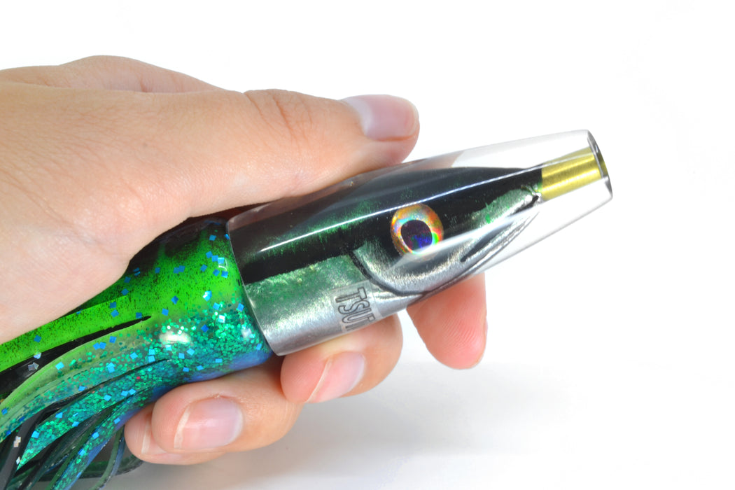 Tsutomu Lures Green Black Dots Fish Head Poke Invert 6" 3.2oz Skirted Black Dots-Blue Dots GZE