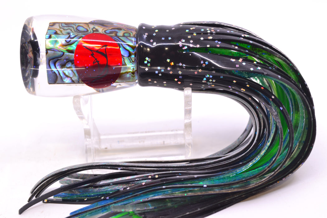 Bonze Lures Paua Shell Red Eyes D Shackle 9" 3.5oz Skirted Black-Aurora