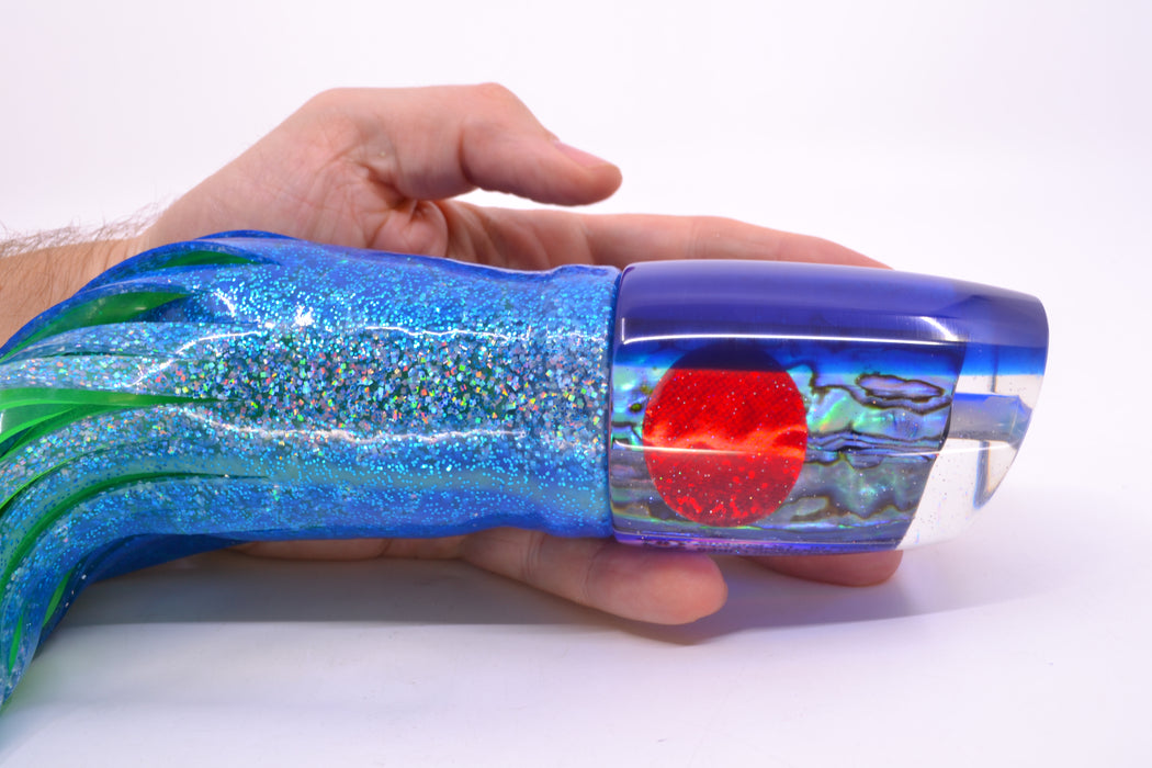 Marlin Magic Paua Shell Blue Back Red Eyes Large Ruckus 14" 13oz Skirted Blue Dots/Green