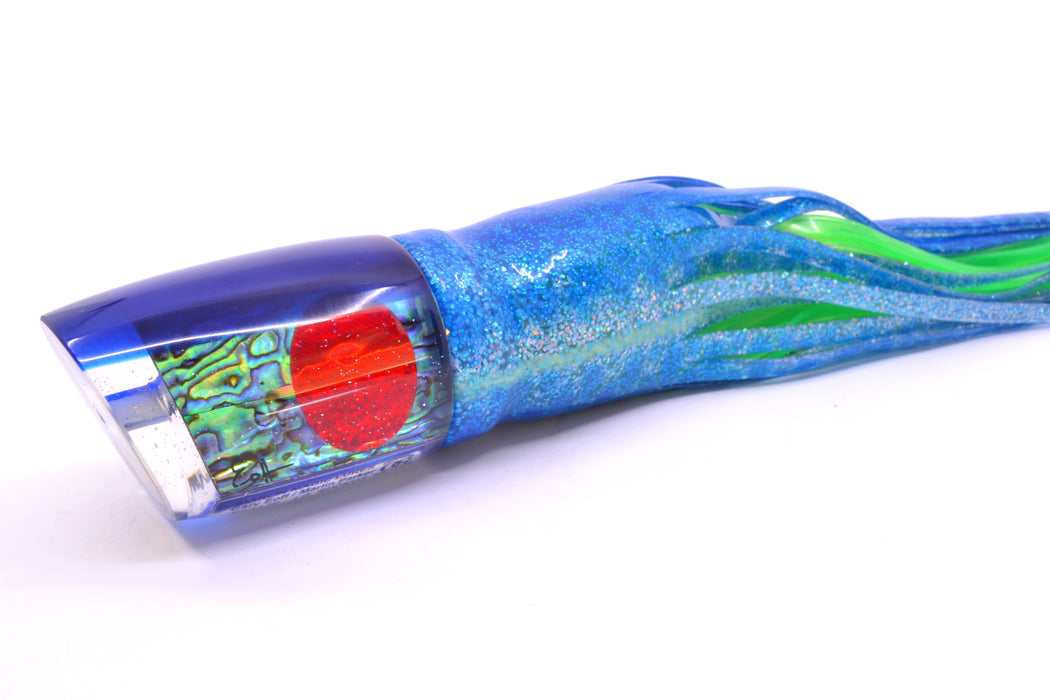 Marlin Magic Paua Shell Blue Back Red Eyes Large Ruckus 14" 13oz Skirted Blue Dots/Green