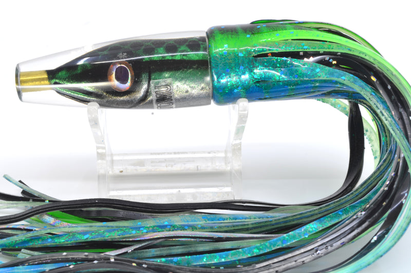 Tsutomu Lures Green Black Dots Fish Head Poke Invert 6" 3.2oz Skirted Black Dots-Blue Dots