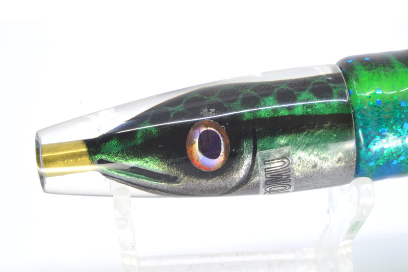 Tsutomu Lures Green Black Dots Fish Head Poke Invert 6" 3.2oz Skirted Black Dots-Blue Dots
