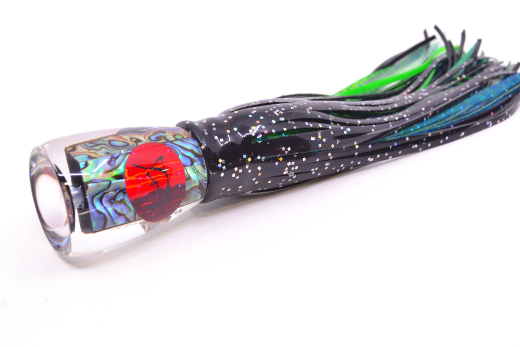 Bonze Lures Paua Shell Red Eyes D Shackle 9" 3.5oz Skirted Black-Aurora