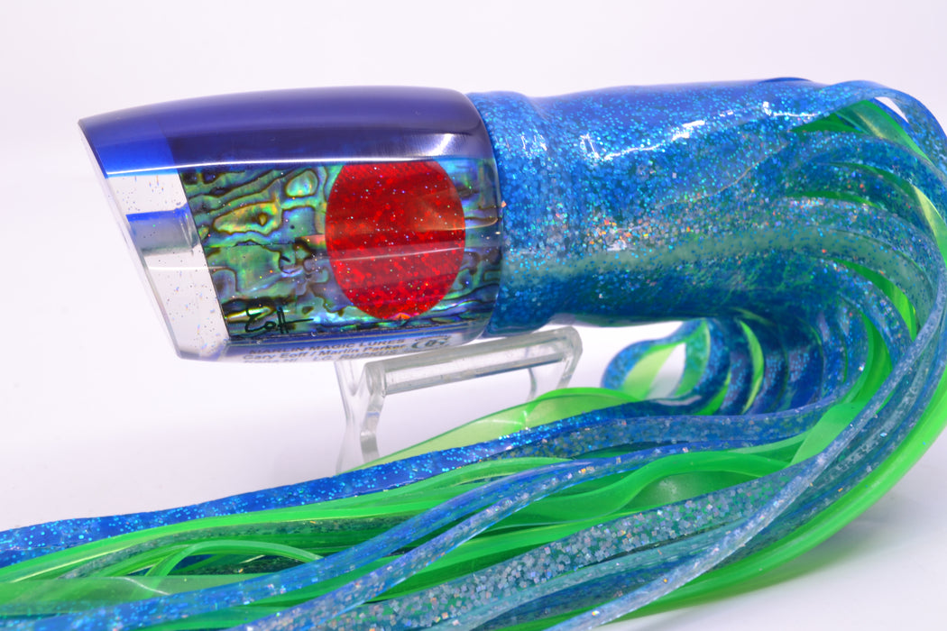 Marlin Magic Paua Shell Blue Back Red Eyes Large Ruckus 14" 13oz Skirted Blue Dots/Green