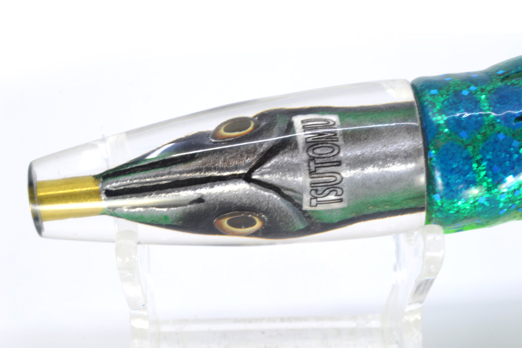 Tsutomu Lures Green Black Dots Fish Head Poke Invert 6" 3.2oz Skirted Black Dots-Blue Dots GZE