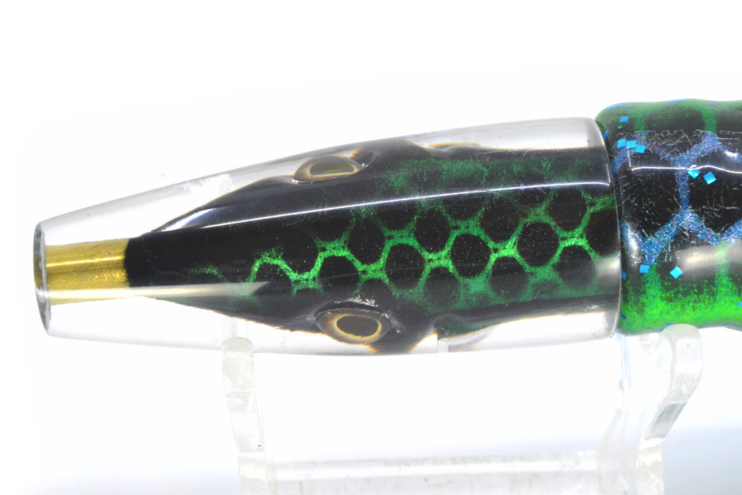 Tsutomu Lures Green Black Dots Fish Head Poke Invert 6" 3.2oz Skirted Black Dots-Blue Dots GZE