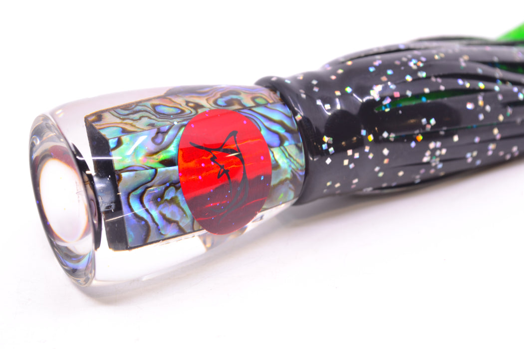 Bonze Lures Paua Shell Red Eyes D Shackle 9" 3.5oz Skirted Black-Aurora