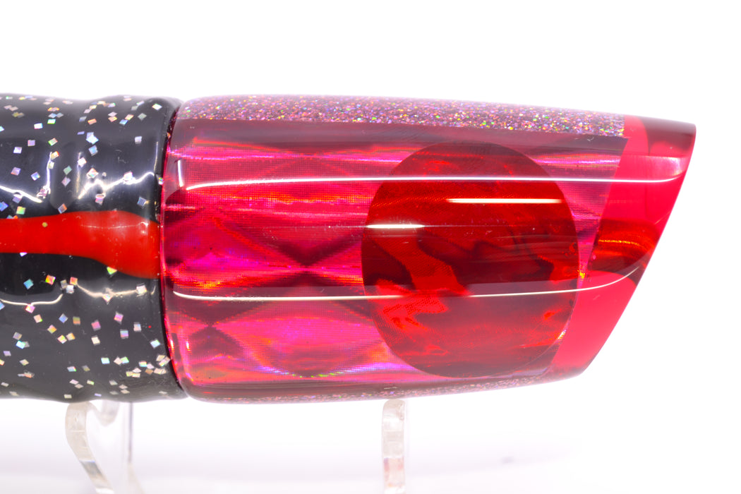 Koya Lures Red Rainbow Diamond Red Eyes Straight Runner 12" 9.5oz Skirted Black/Red