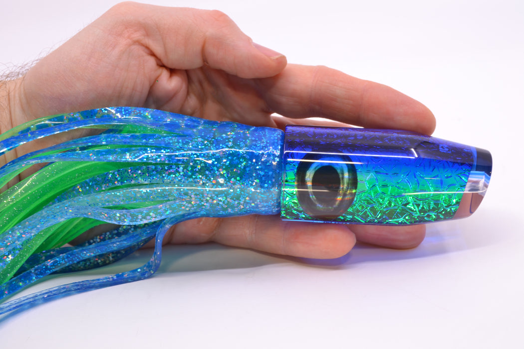 Moyes Lures Blue-Green Oil Slick Blue Back Taxi Eyes O.S. Plunger 12" 7oz Skirted GZE