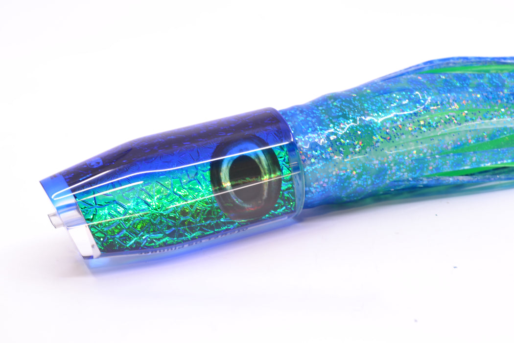 Moyes Lures Blue-Green Oil Slick Blue Back Taxi Eyes O.S. Plunger 12" 7oz Skirted GZE