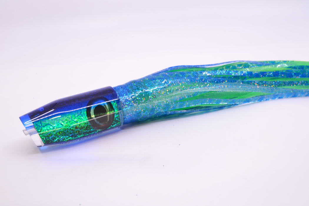 Moyes Lures Blue-Green Oil Slick Blue Back Taxi Eyes O.S. Plunger 12" 7oz Skirted GZE