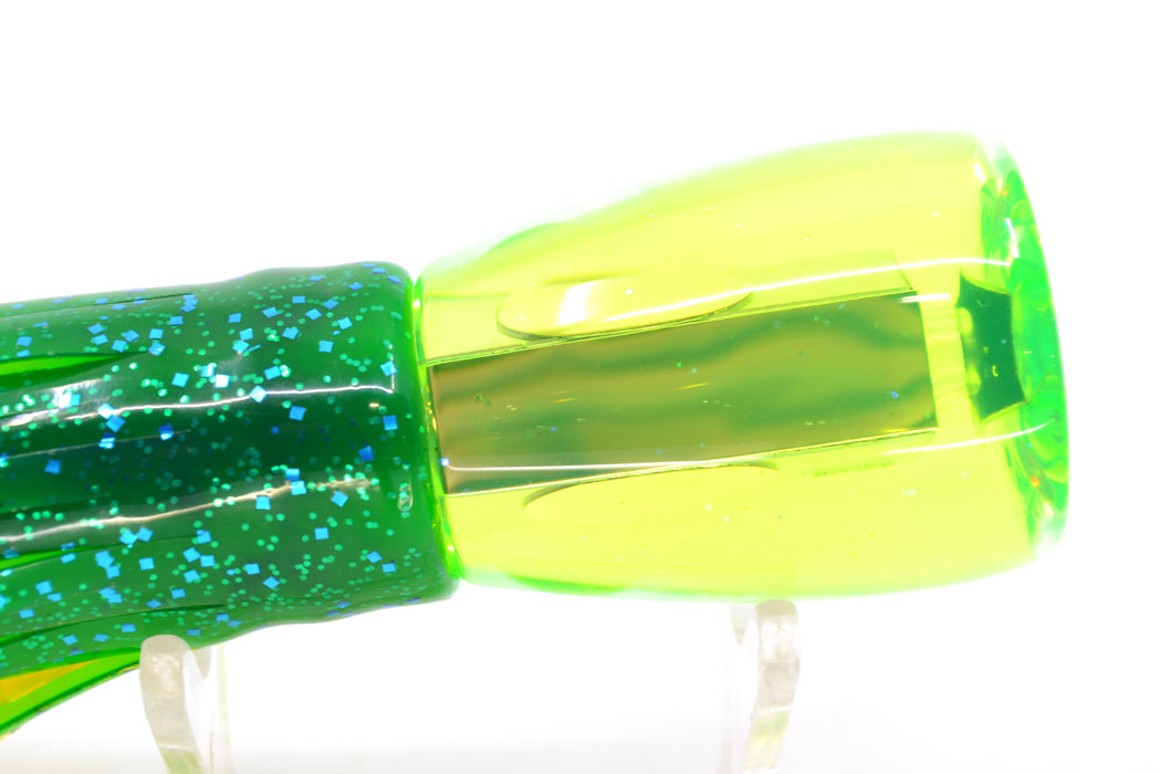 Bonze Lures Fluorescent Green Mirrored Red Eyes D Shackle 9" 3.5oz Skirted Mahi