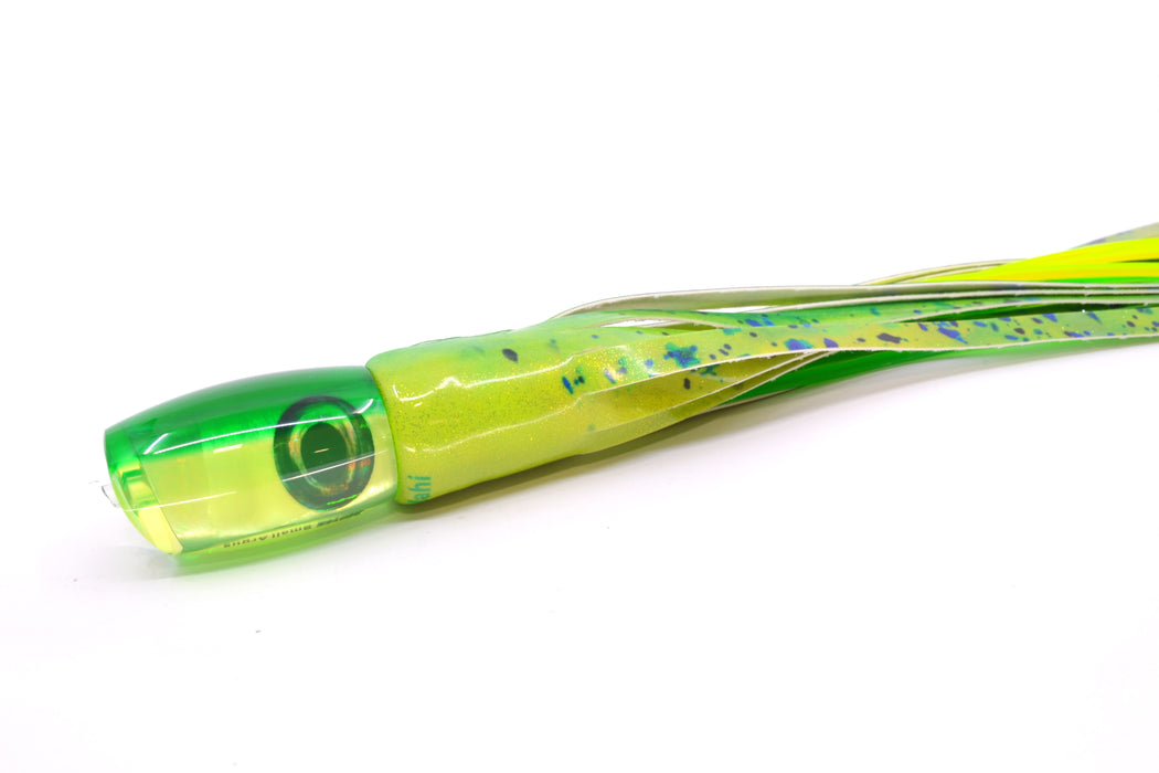 Moyes Lures Chartreuse MOP Green Back Taxi Eyes Small Argus 9" 3.5oz FT Vinyl Mahi