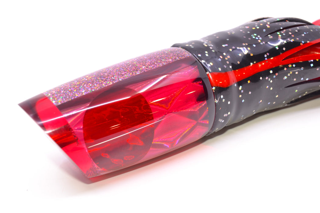 Koya Lures Red Rainbow Diamond Red Eyes Straight Runner 12" 9.5oz Skirted Black/Red