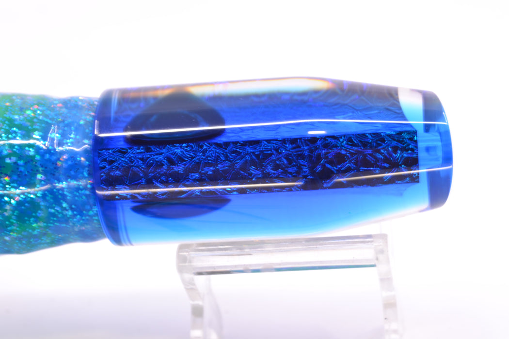 Moyes Lures Blue-Green Oil Slick Blue Back Taxi Eyes O.S. Plunger 12" 7oz Skirted GZE