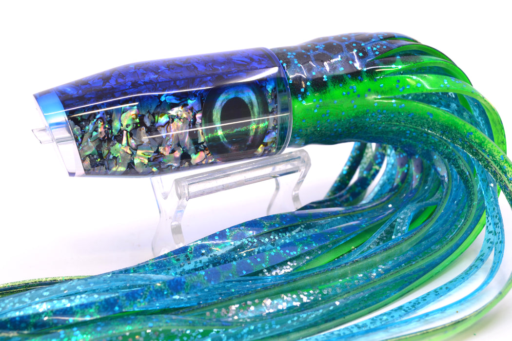 Moyes Lures S&P Blue Back Taxi Eyes O.S. Plunger 12" 7oz Skirted Black Dots-Blue Dots GZE