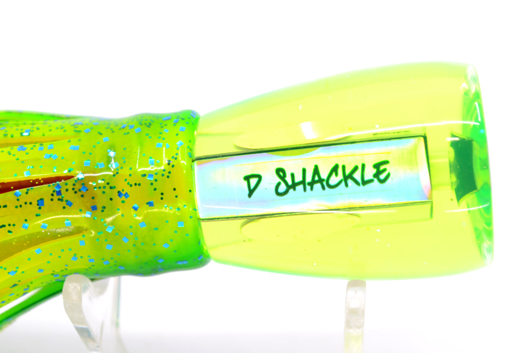 Bonze Lures Fluorescent Green Mirrored Red Eyes D Shackle 9" 3.5oz Skirted Mahi