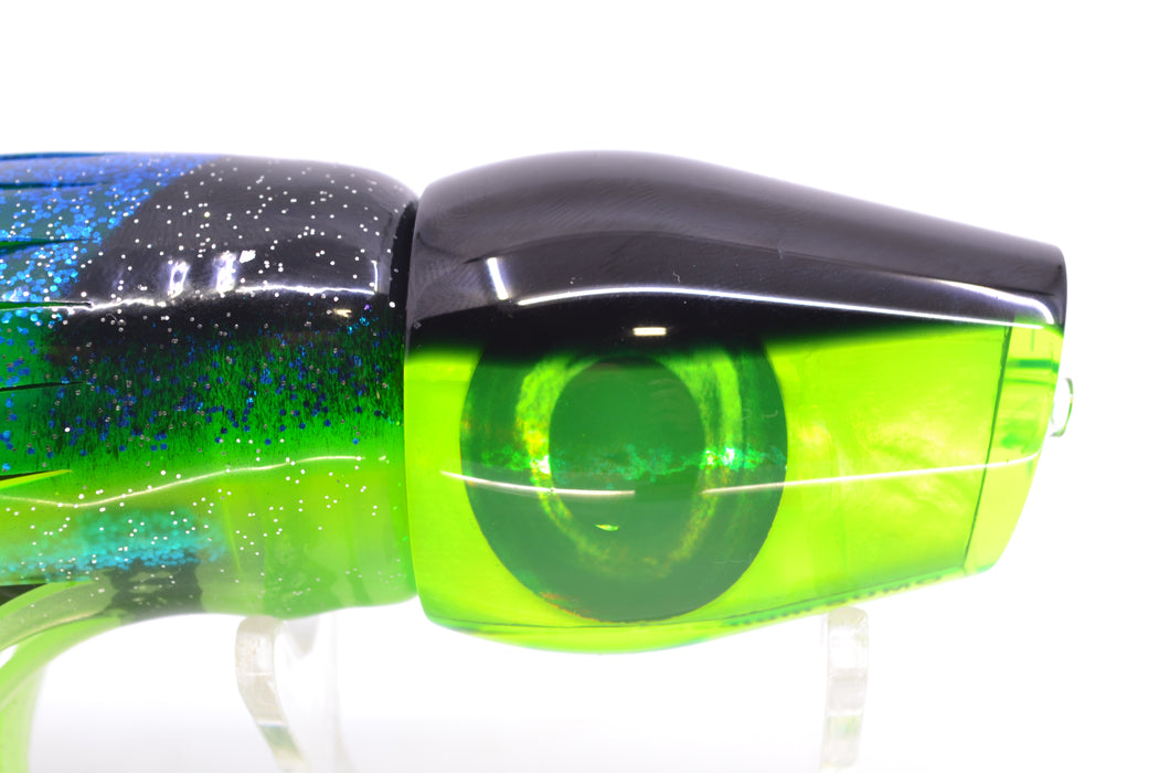 Moyes Lures Chartreuse MOP Black Back Medium Sumo 12" 6.8oz Skirted Black-Blue-Lumo