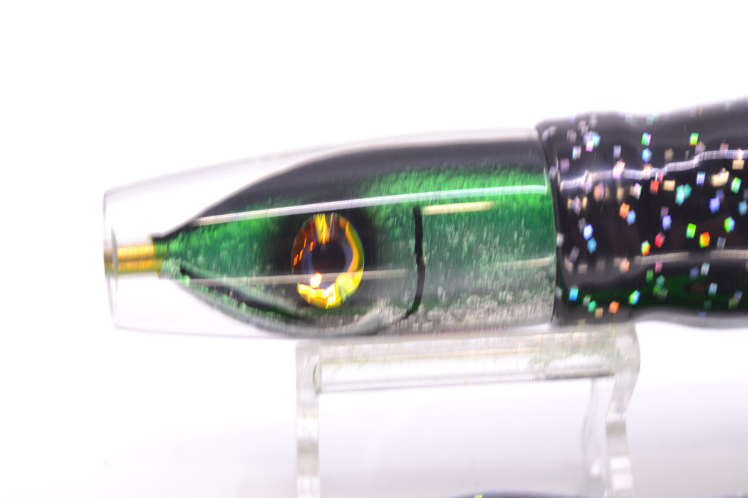 Tsutomu Lures Black-Green-Silver Fish Head Ali'i Invert 7" 5.7oz Skirted Black/Green