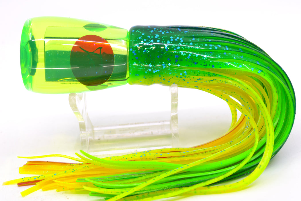 Bonze Lures Fluorescent Green Mirrored Red Eyes D Shackle 9" 3.5oz Skirted Mahi