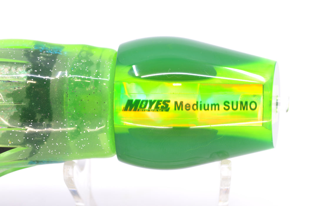 Moyes Lures Chartreuse MOP Black Back Medium Sumo 12" 6.8oz Skirted Black-Blue-Lumo