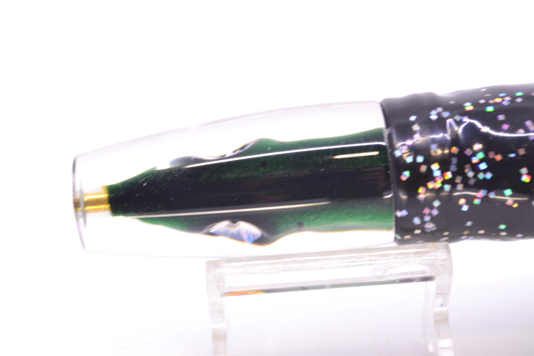 Tsutomu Lures Black-Green-Silver Fish Head Ali'i Invert 7" 5.7oz Skirted Black/Green