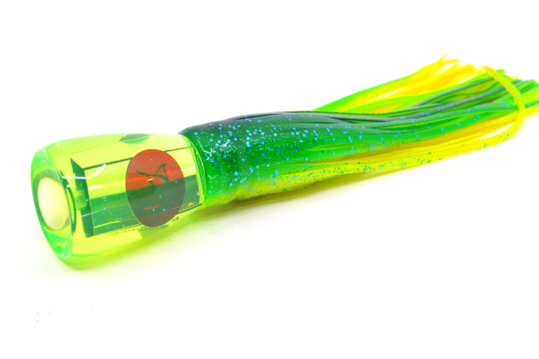 Bonze Lures Fluorescent Green Mirrored Red Eyes D Shackle 9" 3.5oz Skirted Mahi