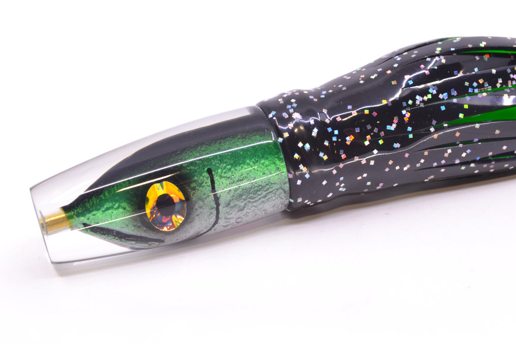 Tsutomu Lures Black-Green-Silver Fish Head Ali'i Invert 7" 5.7oz Skirted Black/Green