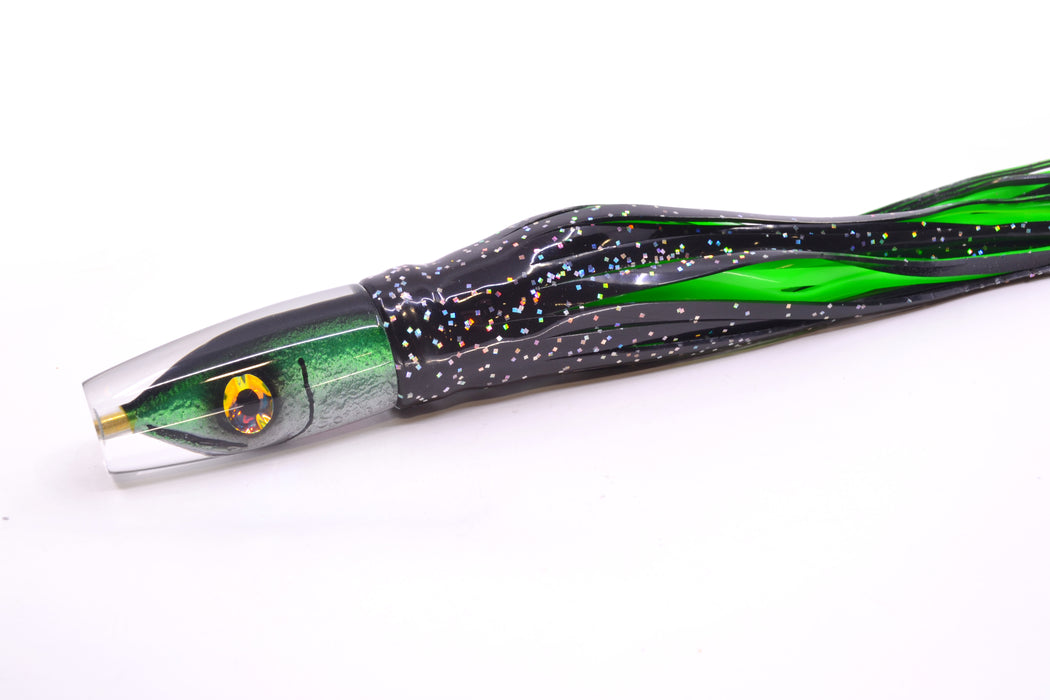 Tsutomu Lures Black-Green-Silver Fish Head Ali'i Invert 7" 5.7oz Skirted Black/Green