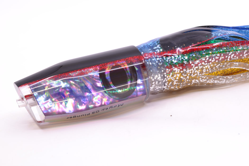 Moyes Lures Rainbow MOP Black-Red Back O.S. Plunger 12" 7oz Skirted Evil GZE