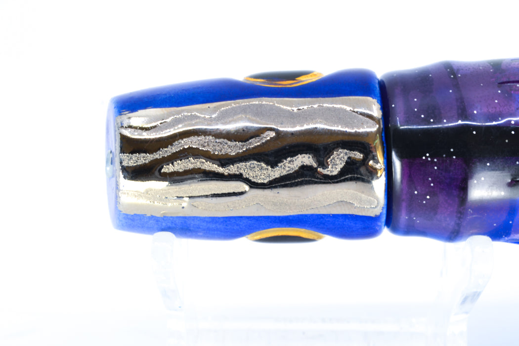 Mark White Lures Dark Blue Pearl Black Eyes Slant 7" 3.8oz Skirted Blue/Purple