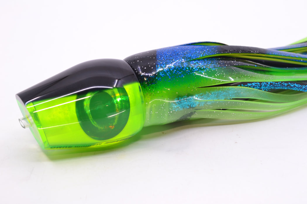 Moyes Lures Chartreuse MOP Black Back Medium Sumo 12" 6.8oz Skirted Black-Blue-Lumo