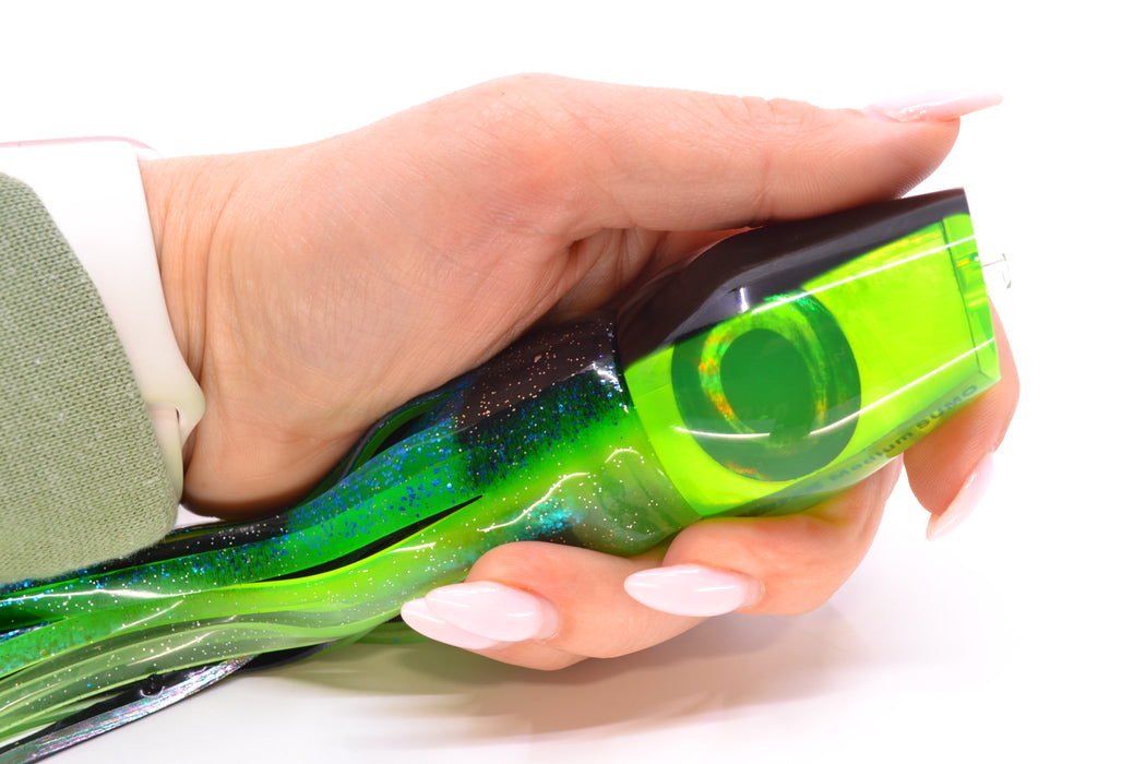 Moyes Lures Chartreuse MOP Black Back Medium Sumo 12" 6.8oz Skirted Black-Blue-Lumo