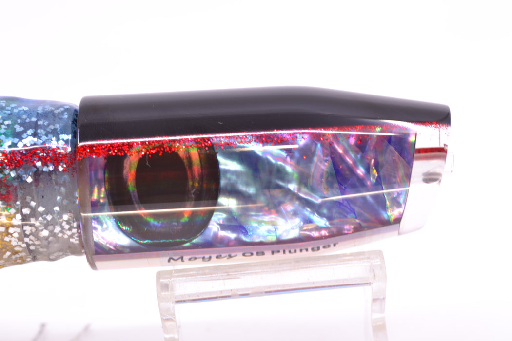 Moyes Lures Rainbow MOP Black-Red Back O.S. Plunger 12" 7oz Skirted Evil GZE