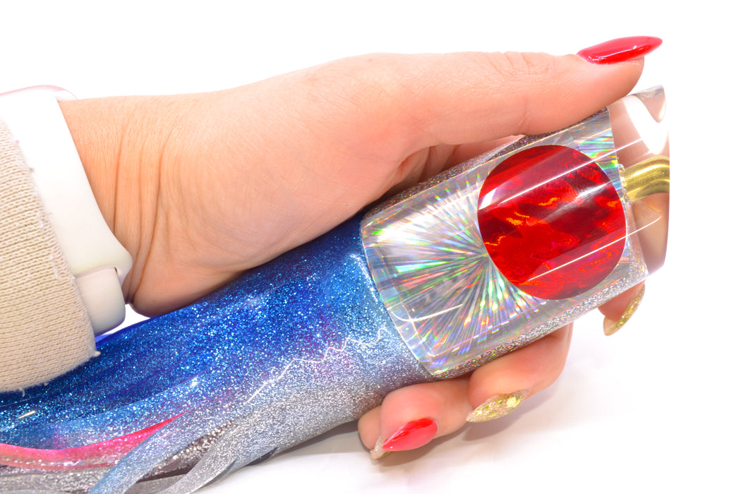 Koya Lures Silver Rainbow Starburst Red Eyes Straight Runner 12" 9.5oz Skirted Blue-Silver