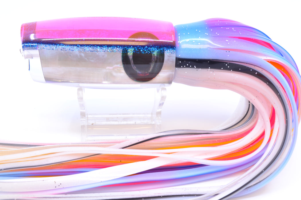 Moyes Lures White MOP Pink-Blue Back Taxi Eyes Medium Plunger 12" 7.5oz Skirted Gay Bob GZE