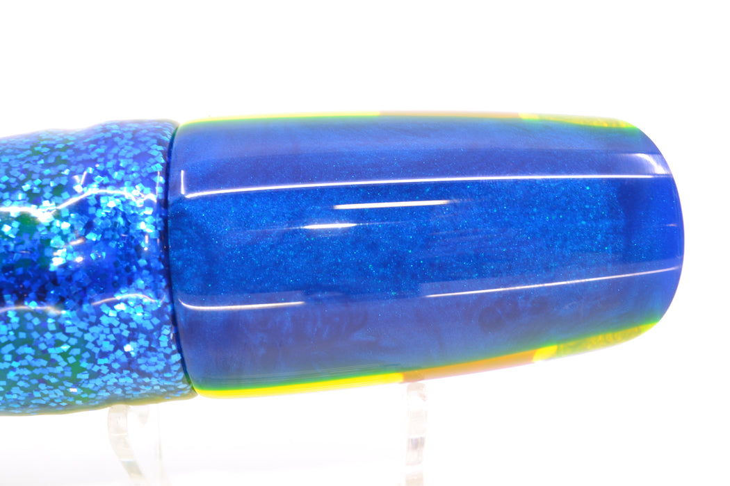 Koya Lures Clear Mirrored Blue-Yellow Back Straight Runner 12" 9.5oz Skirted Blue-Silver