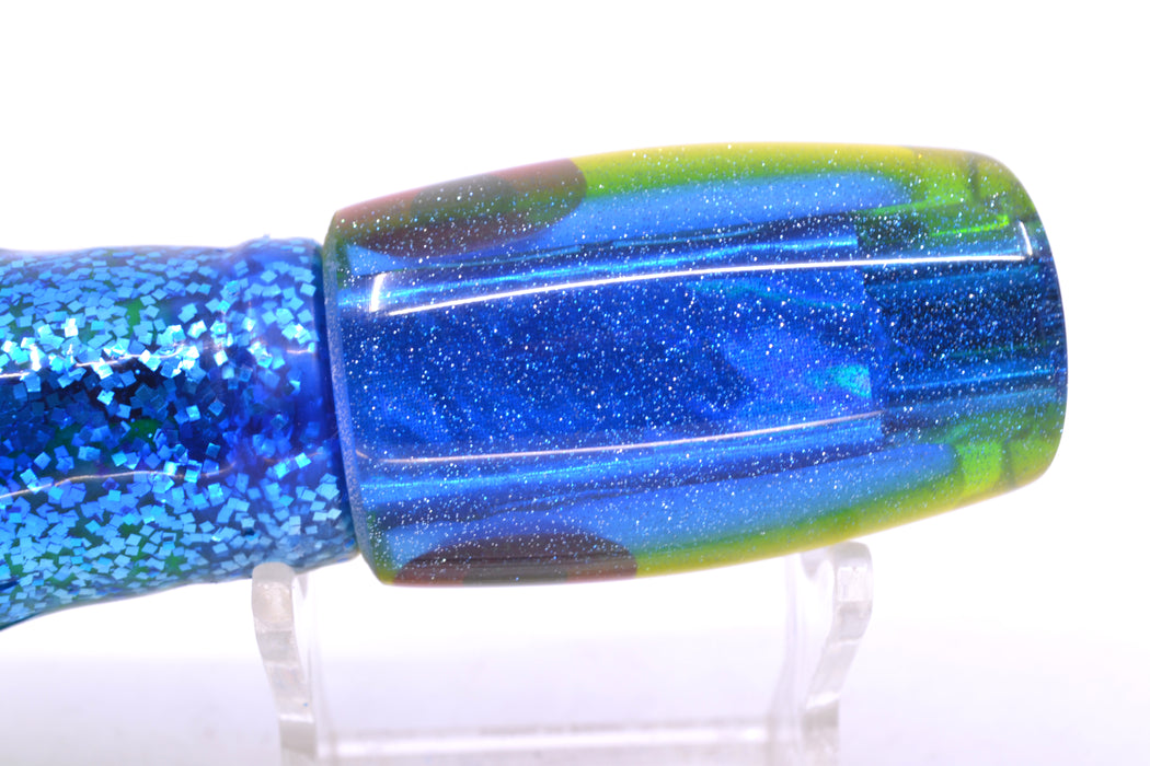 Coggin Lures White MOP Blue-Yellow Back 4-Hole Kilauea Tado Slant 9" 6oz Skirted